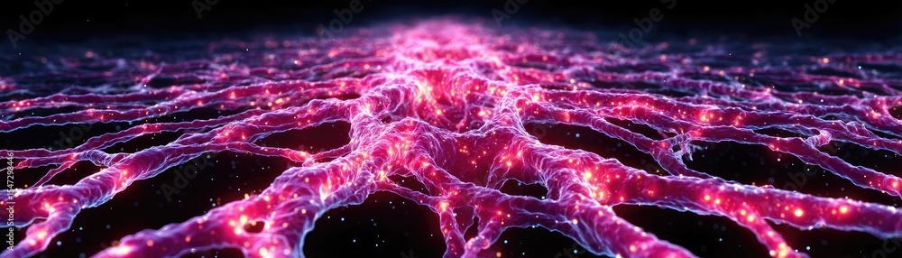 Poster Dopamine regulation and pathway disruption concept. Abstract representation of neural connections in vibrant colors.