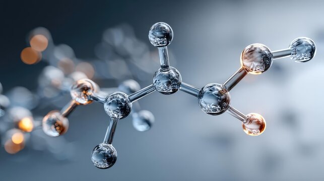 Dopamine regulation and pathway disruption concept. Abstract molecular structure with vibrant atoms and bonds.