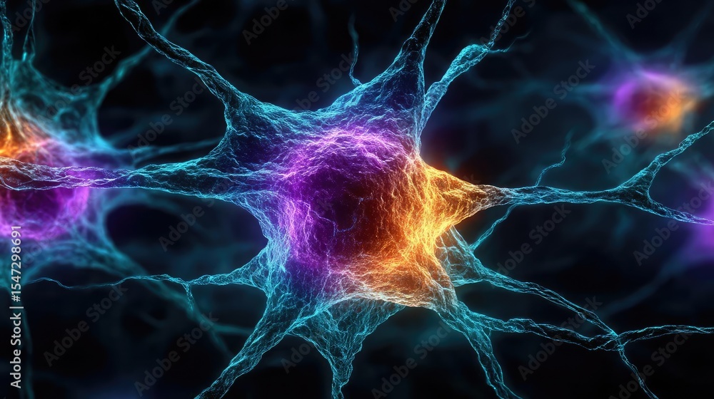 Aufkleber dopamine regulation and pathway disruption concept. abstract representation of vibrant neurons in th
