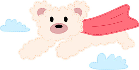 Cute teddy bear with red cape. Trendy urban style, vector illustration.