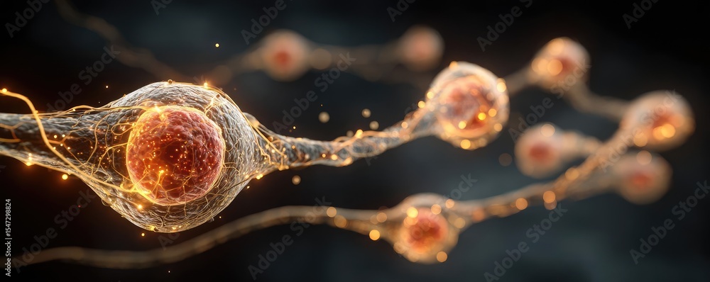 Poster Neurotransmitter imbalance affects dopamine pathway concept. Abstract representation of neuron activity and connections in biology.