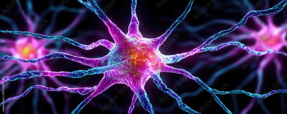 Poster dopamine regulation and pathway disruption concept. colorful depiction of neurons in the human brain