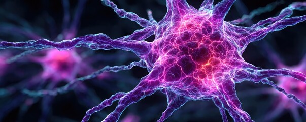 Dopamine regulation and pathway disruption concept. A colorful depiction of neurons showcasing their intricate details.