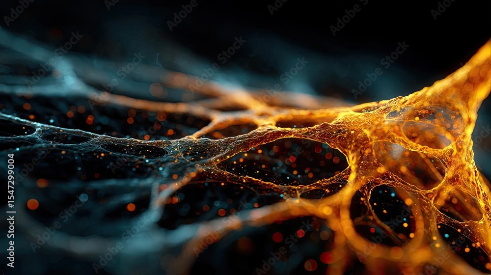 Poster Neurotransmitter imbalance affects dopamine pathway concept. Intricate patterns of glowing neurons on a dark background.