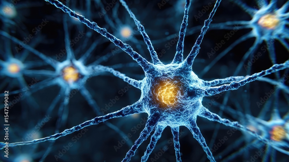 Aufkleber Neurotransmitter imbalance affects dopamine pathway concept. Detailed image of neurons showcasing cellular structures.