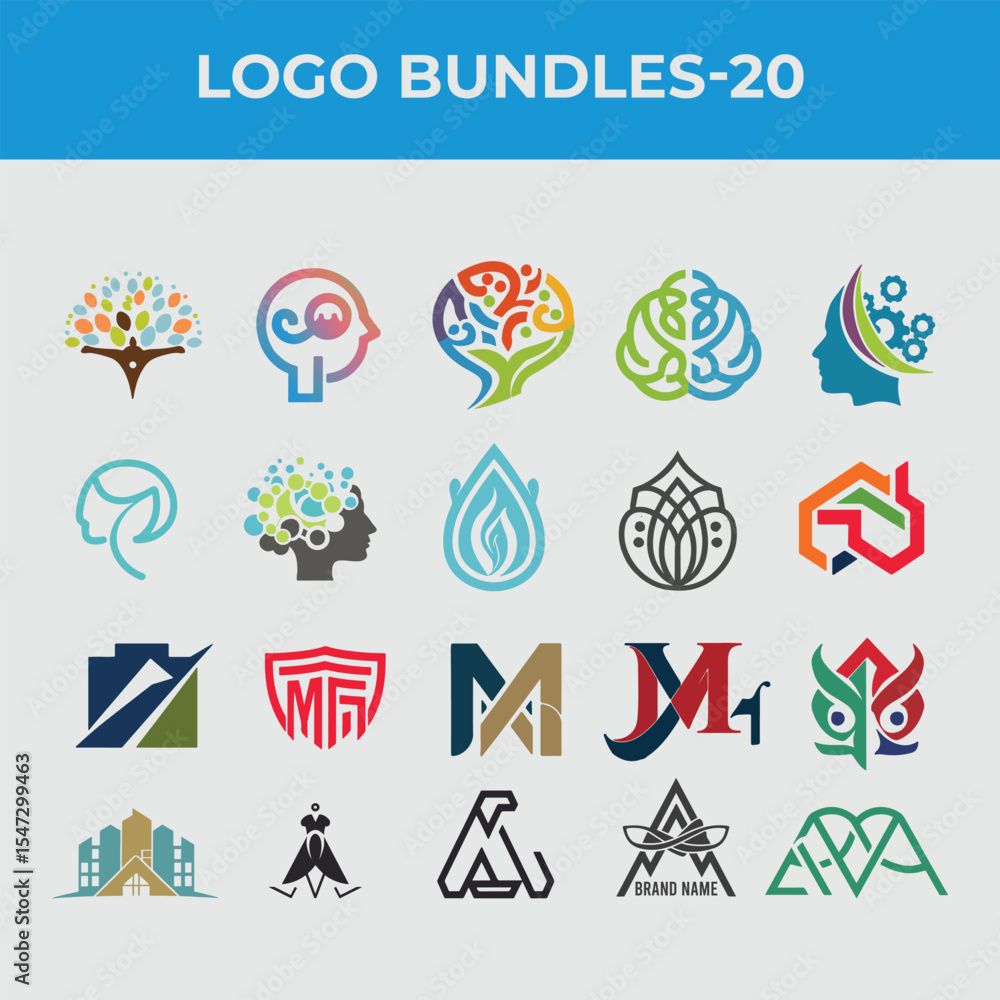 Fototapete twenty modern and colorful logo designs collection with diverse abstract concepts and branding eleme