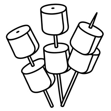 marshmallows on sticks, black and white clip art preview