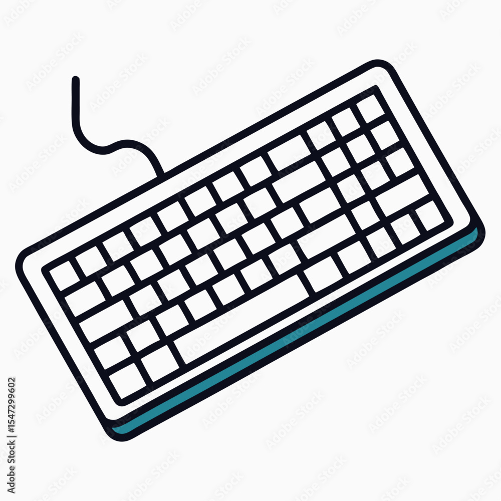 Fototapete Minimalist computer keyboard illustration in a clean line art style on a white background
