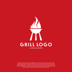 Obraz premium Grill logo designs vector, Simple Flat Grill logo template, Logo symbol icon