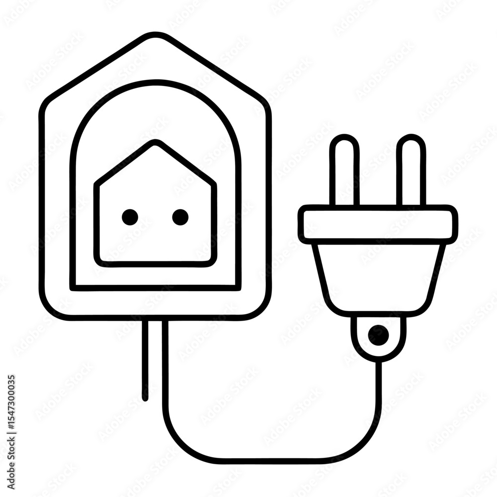 Poster minimalist line art icon representing a smart plug for home automation indicating an on state