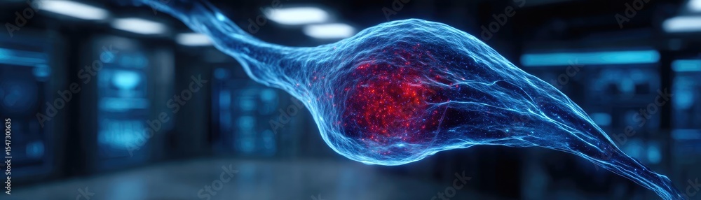 Aufkleber Gallbladder issue from blockage and infection concept. Futuristic depiction of a neuron with glowing elements.