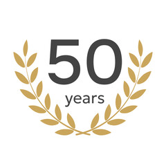 50 years anniversary emblem with golden laurel wreath. Vector illustration