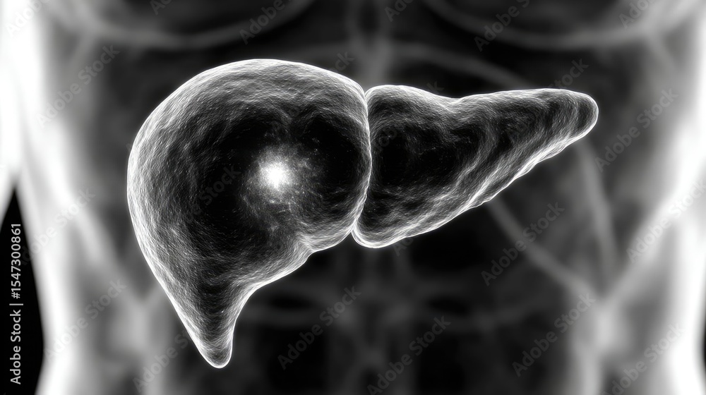 Poster gallbladder blockage causes cramp and scan concept. 3d illustration of a human liver in detailed ana