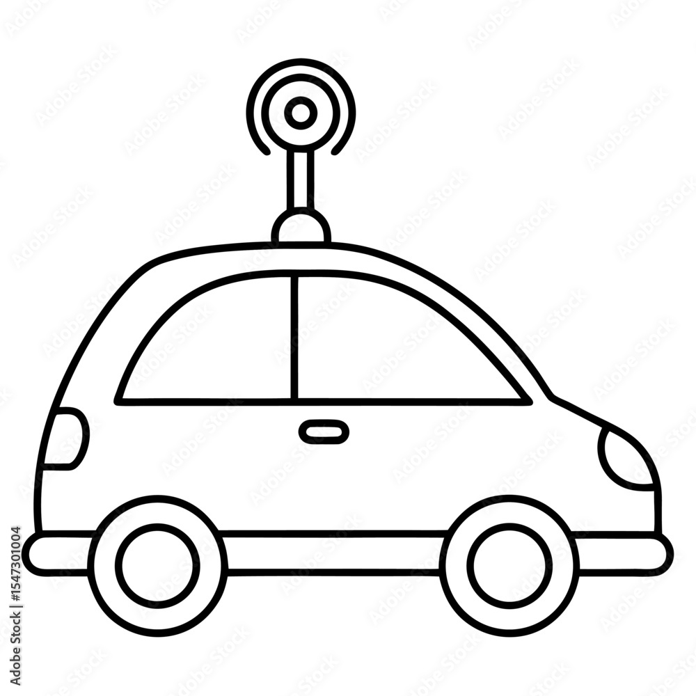 Poster modern self driving car sensor device depicted in clean line art style