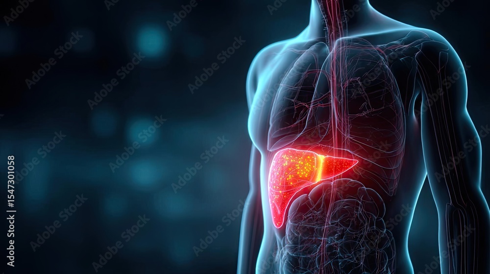 Poster gallbladder issue from blockage and infection concept. illustration of a human liver within a medica