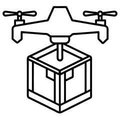 Modern outline icon of a smart drone delivering a package box