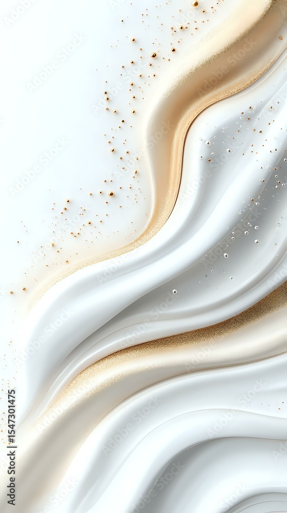 Poster luxurious white and gold flowing waves with glitter particles create elegant abstract background tex
