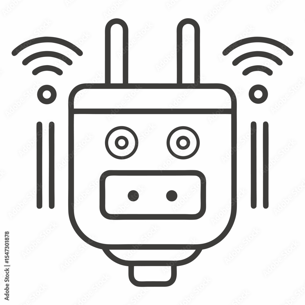 Poster simple line art icon of a smart plug in the on state for home automation