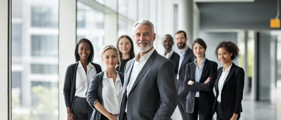 Business team in modern office collaborating on project with diverse professionals success teamwork leadership corporate environment smiling confident.