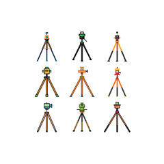 Modern and Traditional Camera Tripods set of icon