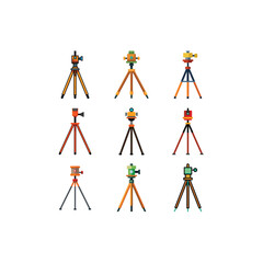 Modern and Traditional Camera Tripods set of icon