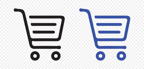 Flat Design Shopping Trolley Icons – Black and Blue Colors