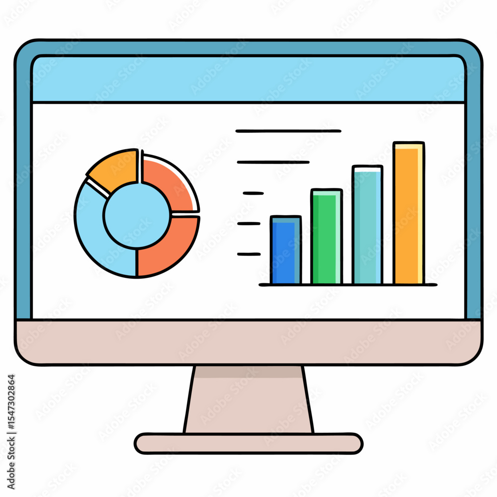 Aufkleber Modern flat outline computer monitor with dashboard elements