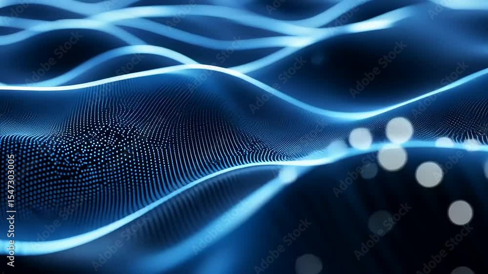 Aufkleber abstract blue wave patterns with flowing lines and glowing dots creating a serene digital landscape