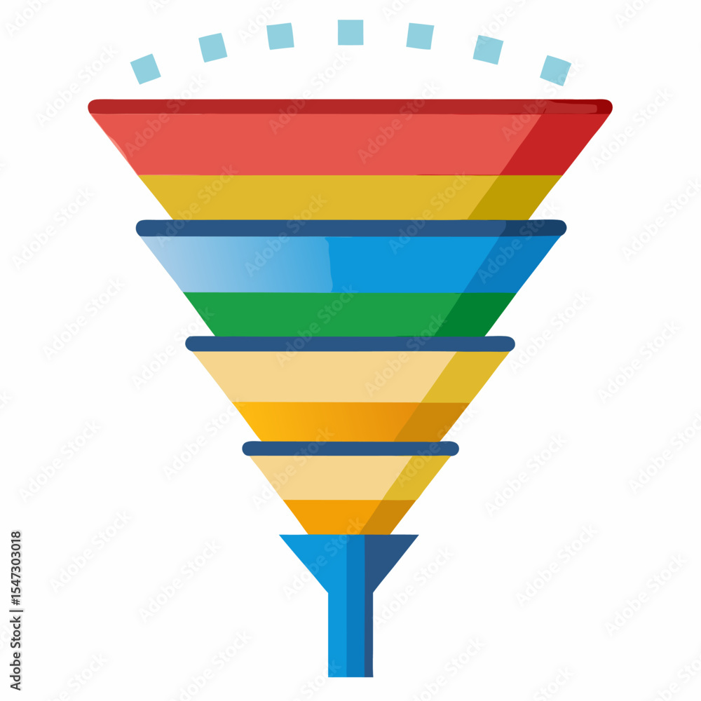 Poster visual representation of a multi stage funnel chart for data analysis and business processes
