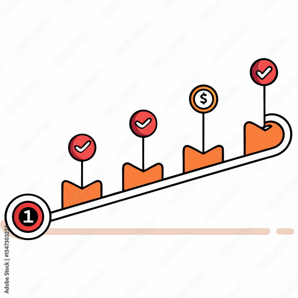 Poster modern horizontal timeline graphic illustrating progress and stages with outline elements