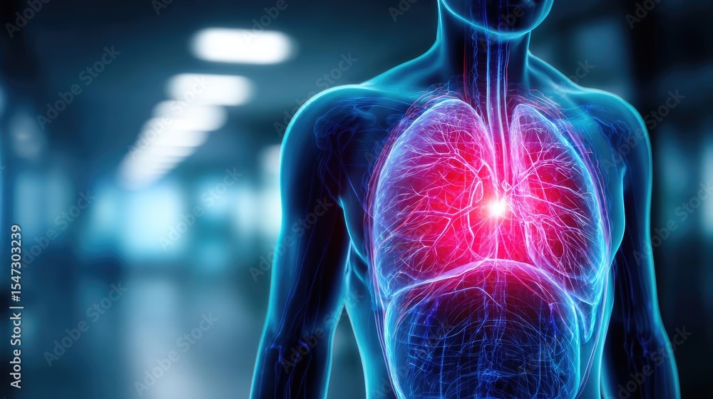 Poster gallbladder issue from blockage and infection concept. 3d illustration of human lungs and heart in m