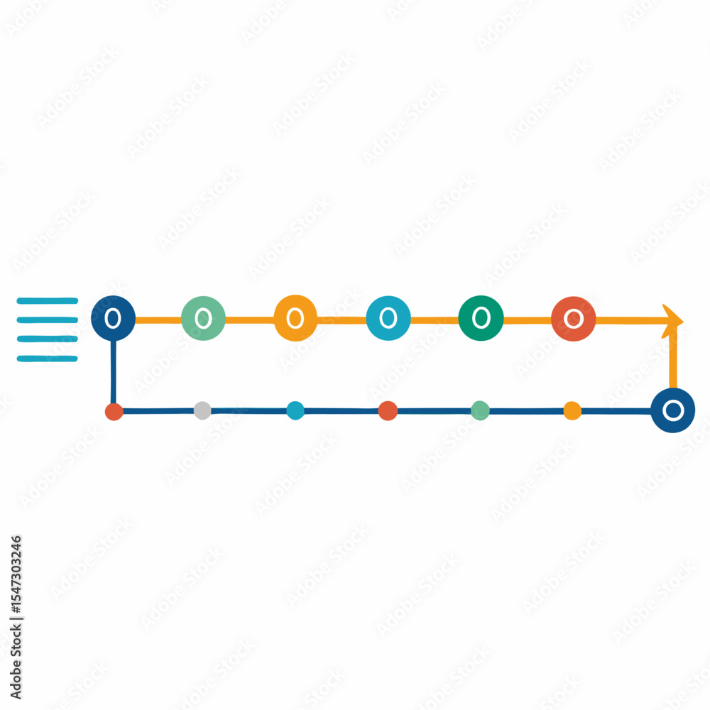 Poster modern horizontal timeline graphic illustrating progress and stages with outline elements