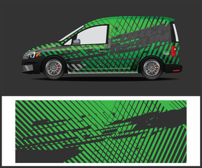 Green and Gray Racing Van Wrap Design for Vehicle Branding and Advertising