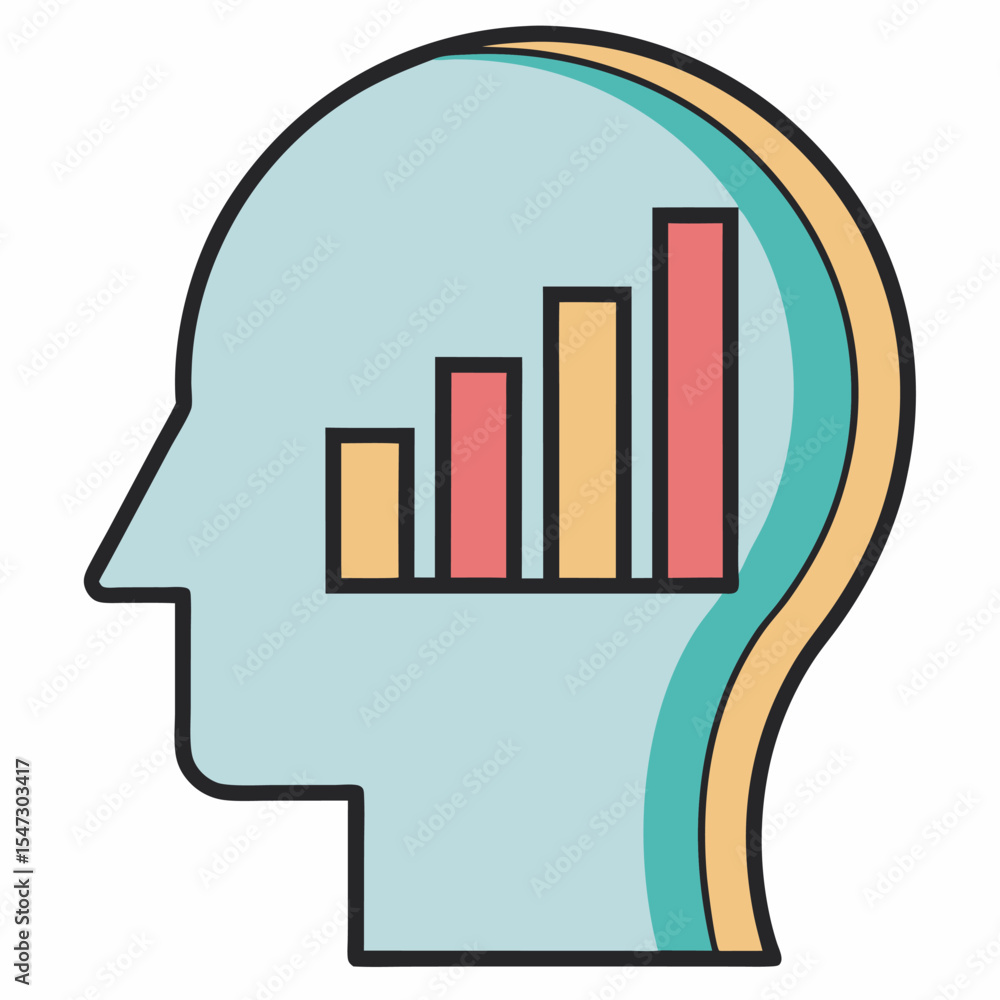 Poster side profile head silhouette with data charts and graphs for business analysis