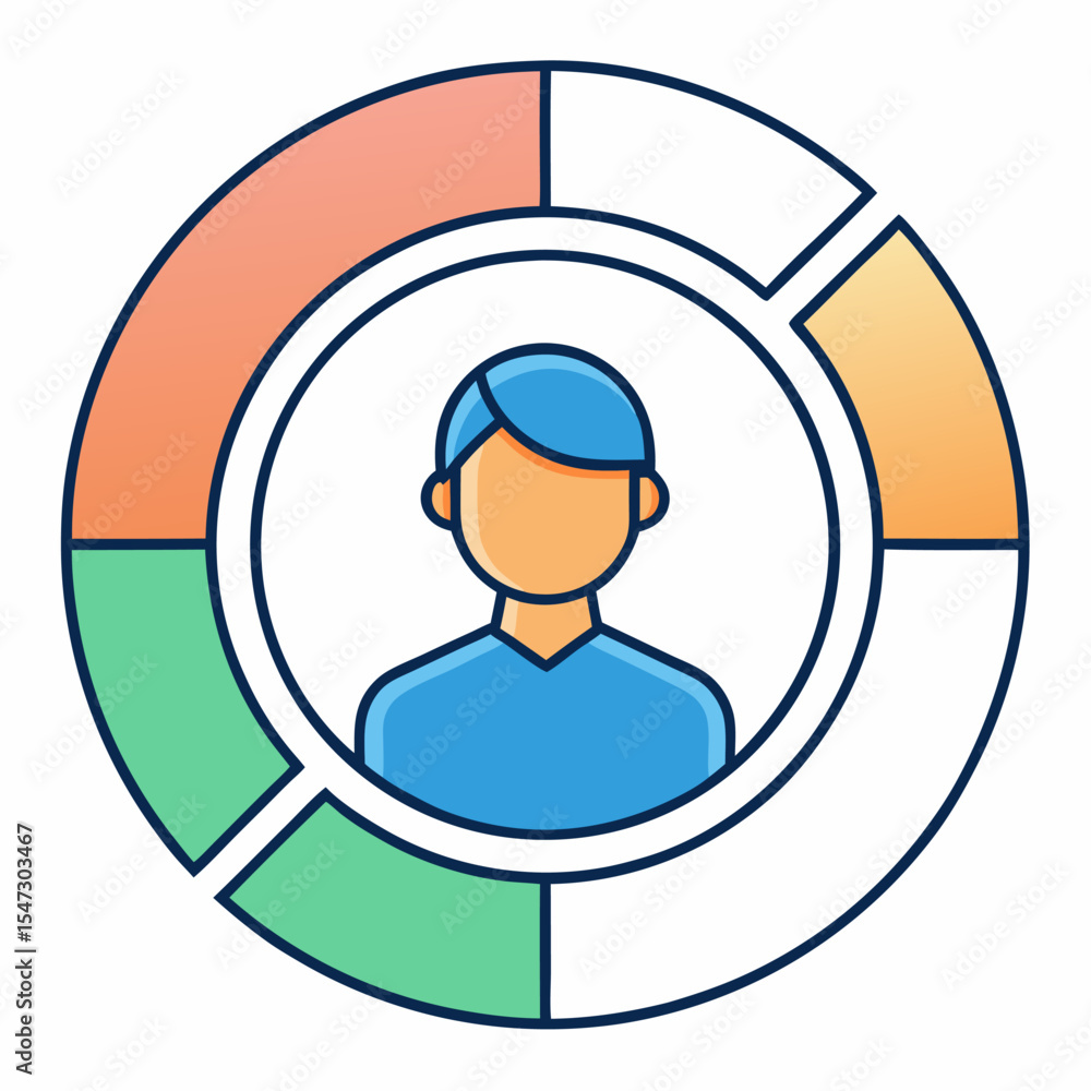 Poster user analytics icon representing a person surrounded by data or activity