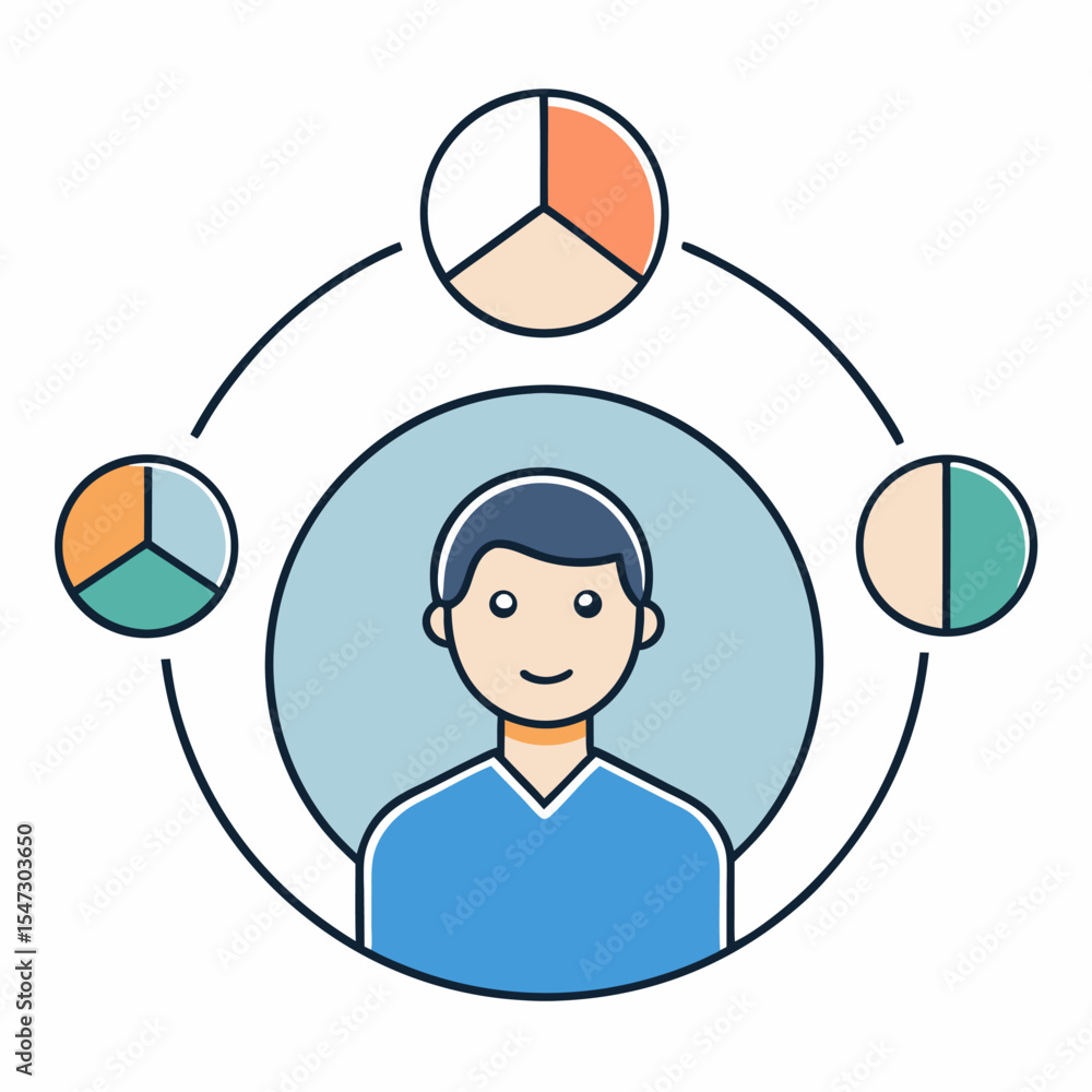 Poster abstract representation of a person with three distinct segments or ideas