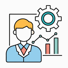 Clean outline icon representing a data scientist with analytical tools and concepts