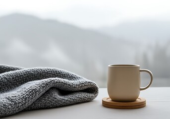 Cozy winter morning coffee by the window