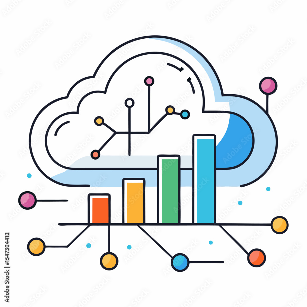 Poster cloud analytics symbol with a rising graph representing data growth and insights