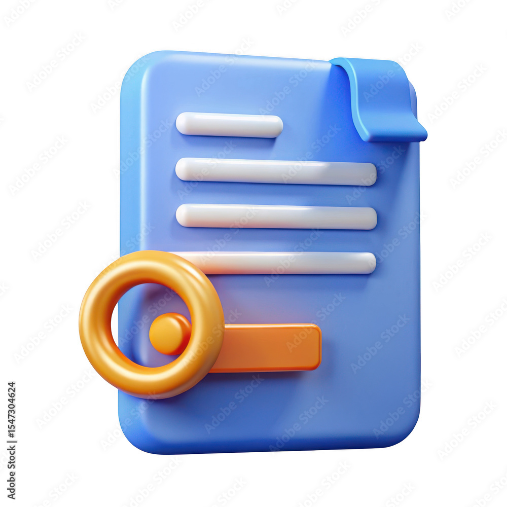 Poster 3d document access with key illustration on transparent background