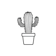 Cactus in a pot shown in simple line artwork