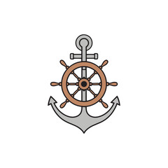 Outlined ship wheel paired with anchor symbol