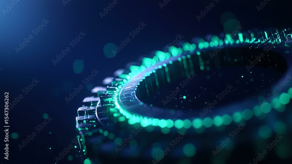 Poster glowing turquoise circular pattern with bokeh effect on dark background creates futuristic technolog