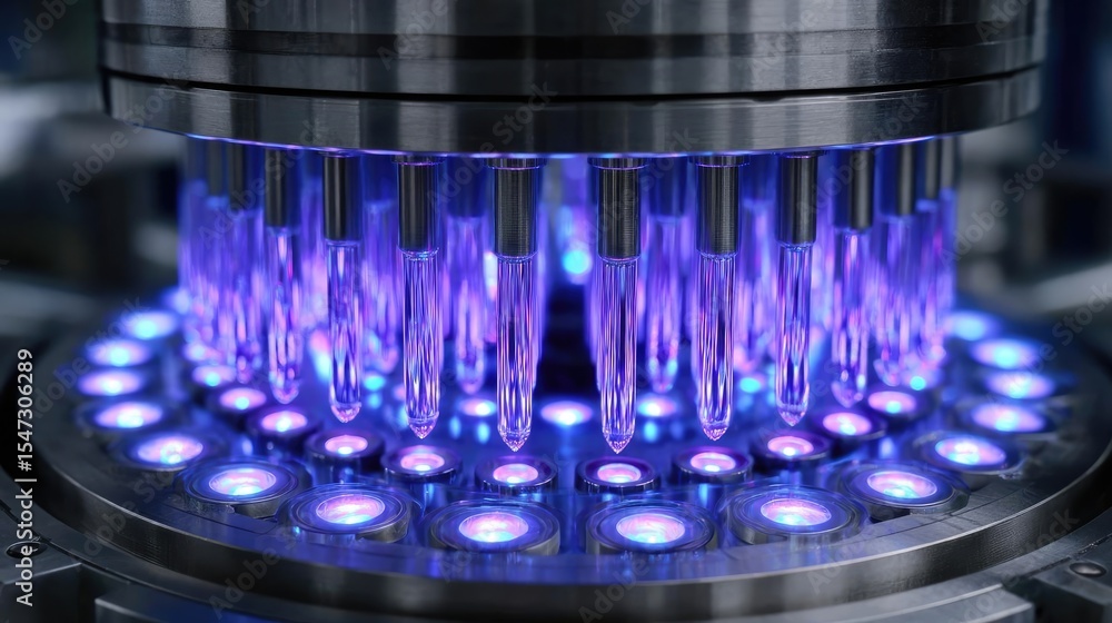Poster Hybrid processor in plasma development concept. Close-up of a high-tech industrial machine in operation.
