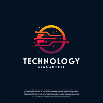 Modern Abstract Circle Technology logo template, Wire Tech logo designs vector, Logo symbol icon