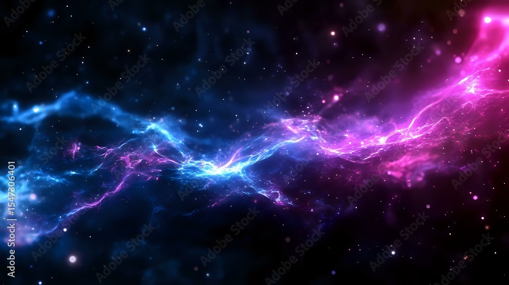 Aufkleber cosmic energy streams in blue and purple colors flow through starry space, creating dynamic lightnin