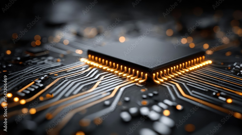Aufkleber Adaptive chip and programmable integration concept. A close-up view of a computer chip on a circuit board.