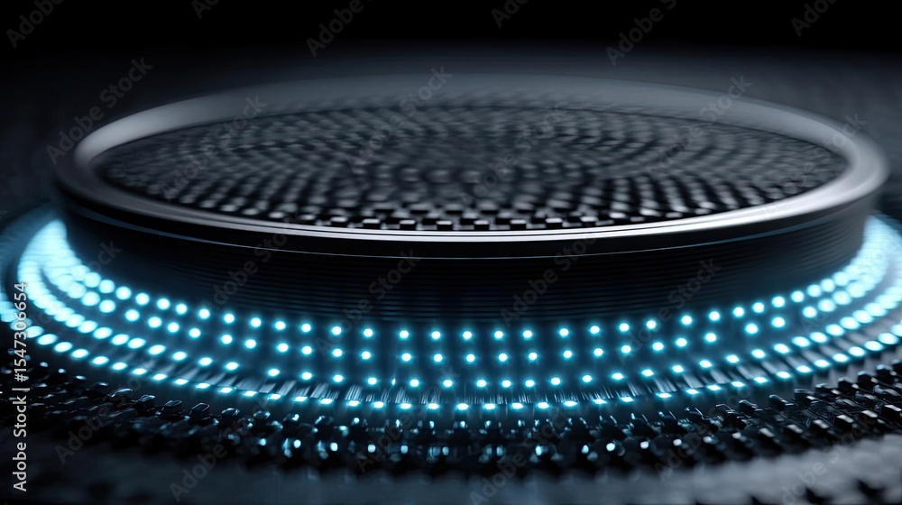 Aufkleber Adaptive chip and programmable integration concept. Close-up of a modern electronic device featuring illuminated patterns.