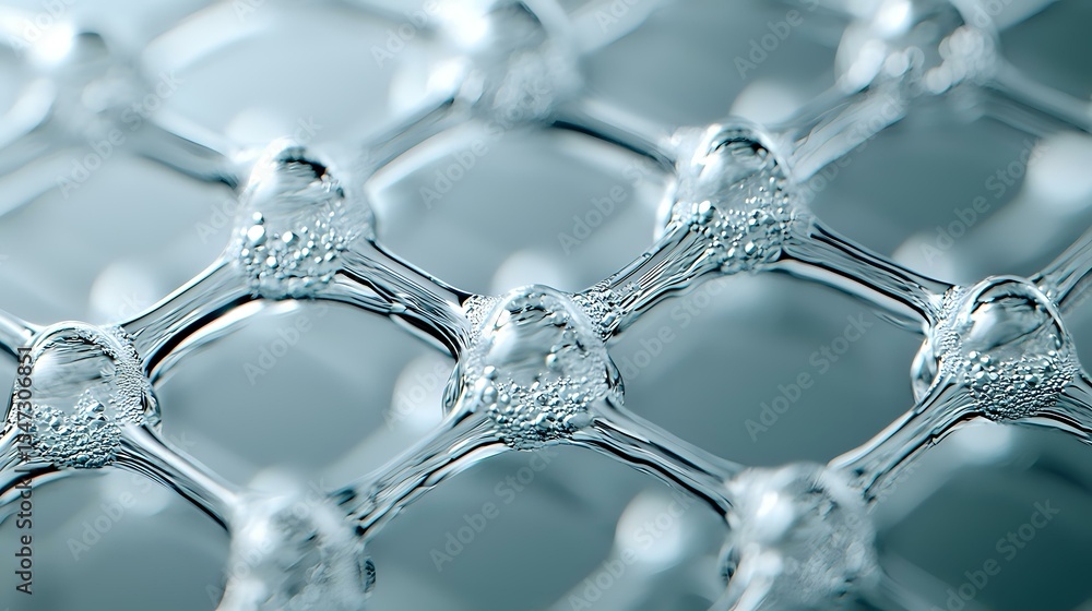 Poster molecular structure in hexagonal pattern showing crystalline lattice formation with interconnected n