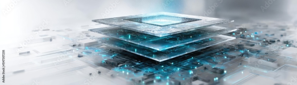 Aufkleber Adaptive chip and programmable integration concept. Futuristic digital layers with glowing technology elements.